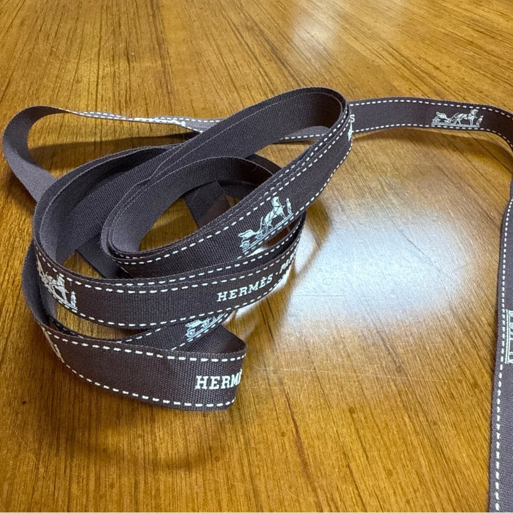 Hermes Gift Wrapping Ribbon 3/8" wide 37” Long Brown Classic Pattern Authentic